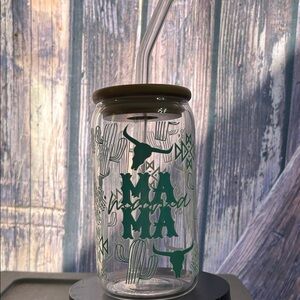 Cactus Design Glass Tumbler with Straw